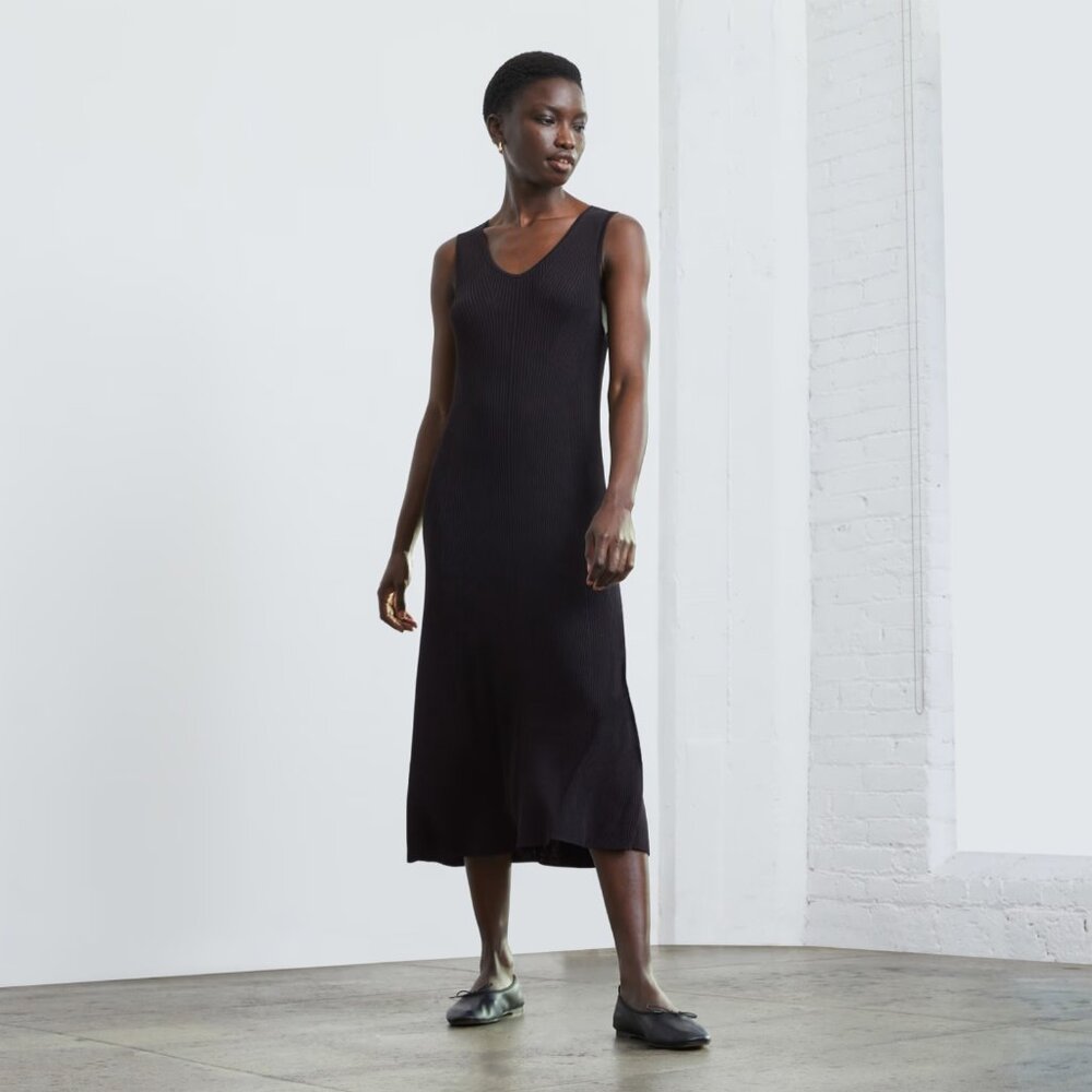 Everlane The Ribbed Midi Dress Black Viscose Sleeveless Tank Small NEW NWT - Picture 1 of 9